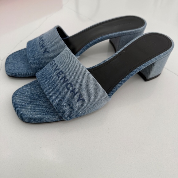 GIVENCHY Denim Slide Sandals Block Heel 40 - Picture 2 of 9